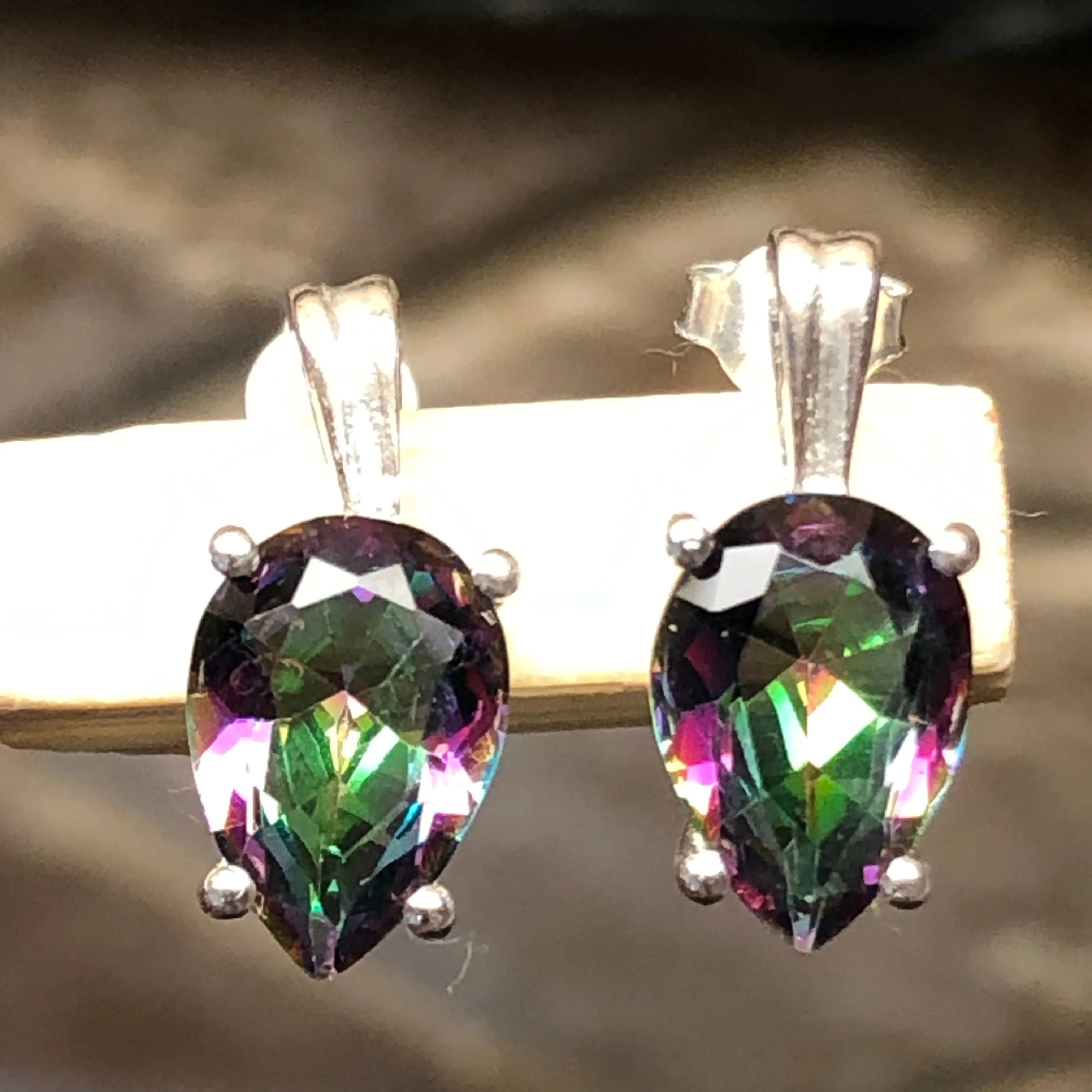 Gorgeous 2ct Mystic Topaz 925 Solid Sterling Silver Earrings 15mm
