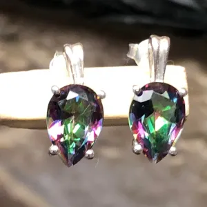 Gorgeous 2ct Mystic Topaz 925 Solid Sterling Silver Earrings 15mm