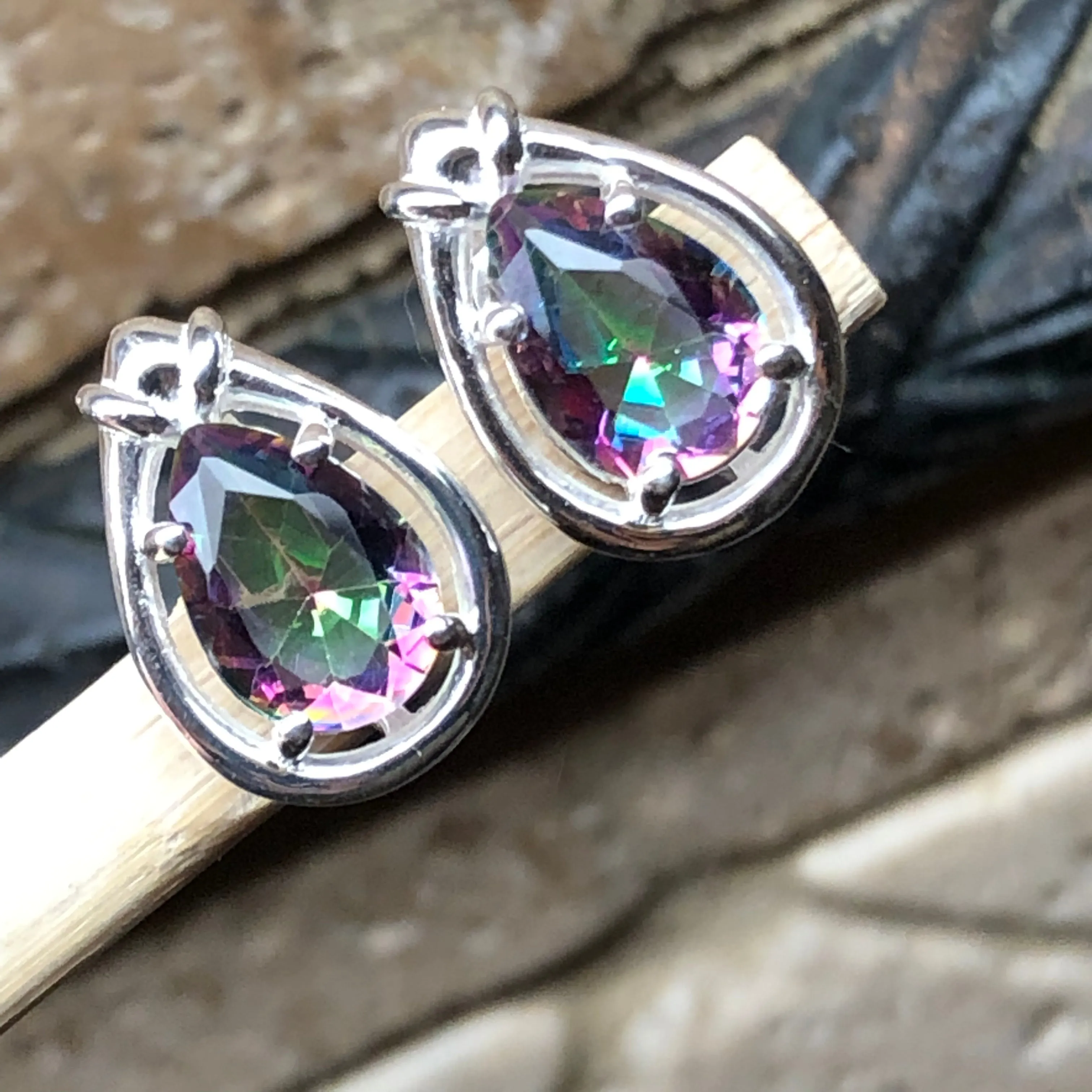 Gorgeous 2ct Mystic Topaz 925 Solid Sterling Silver Earrings 15mm