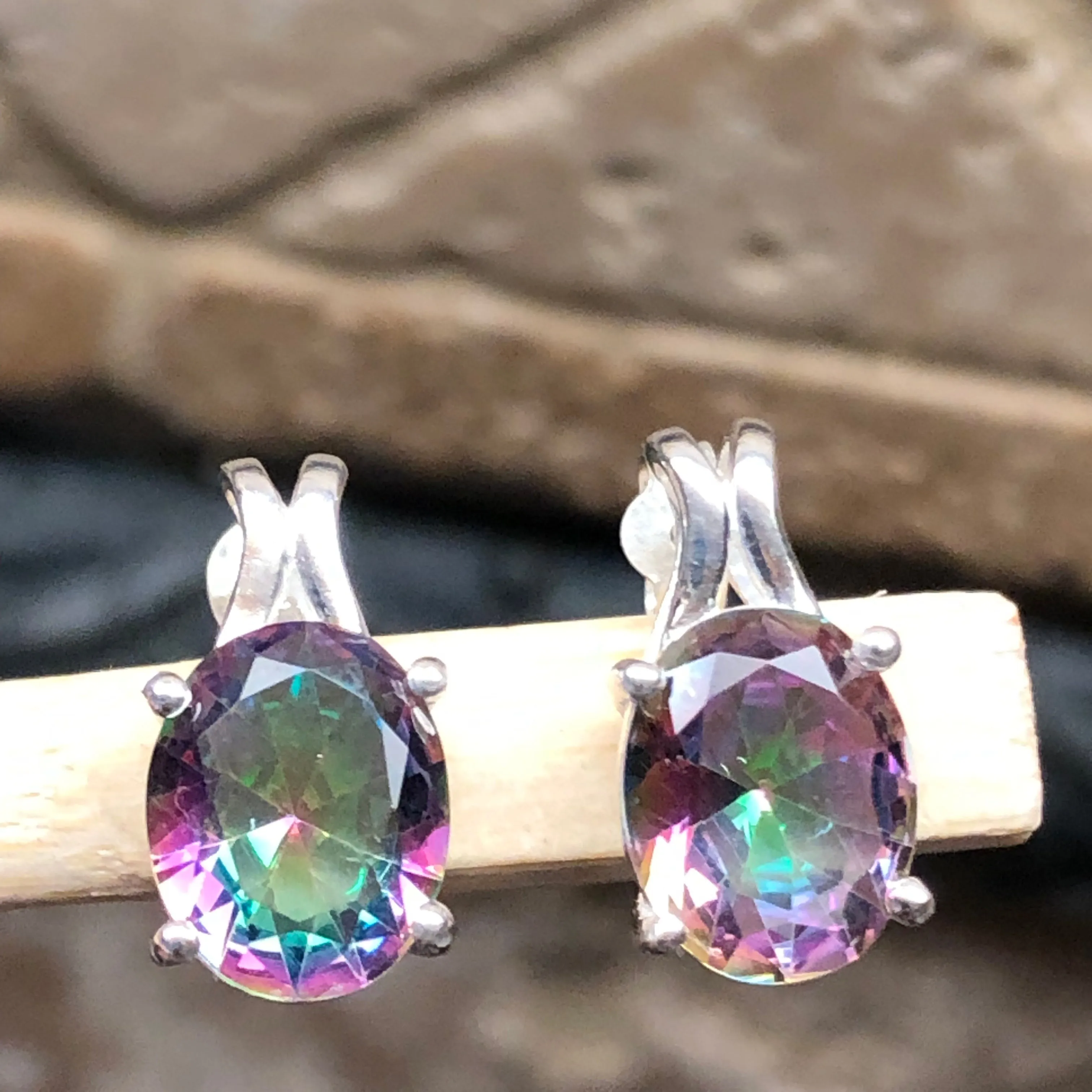 Gorgeous 2ct Mystic Topaz 925 Solid Sterling Silver Earrings 15mm