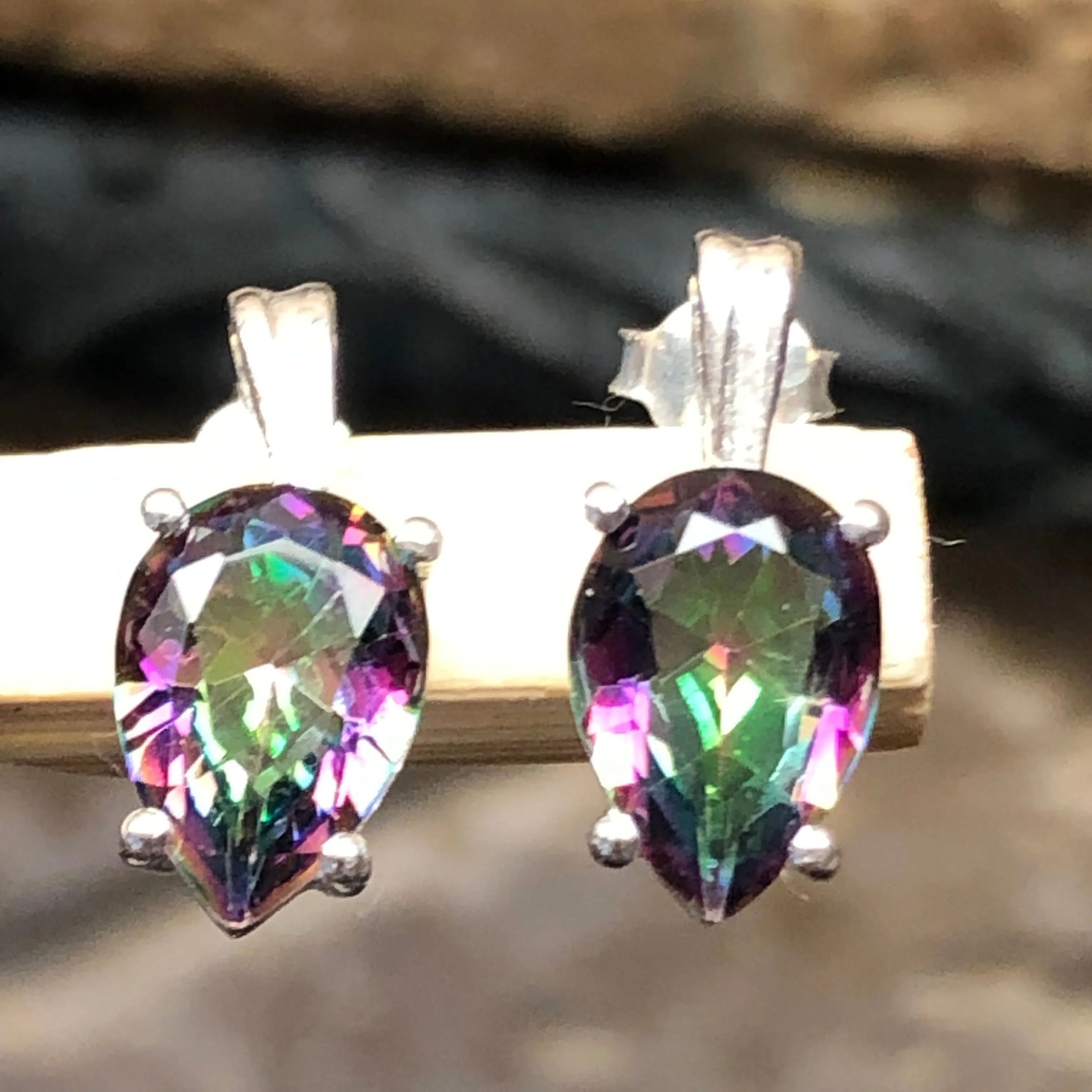 Gorgeous 2ct Mystic Topaz 925 Solid Sterling Silver Earrings 15mm