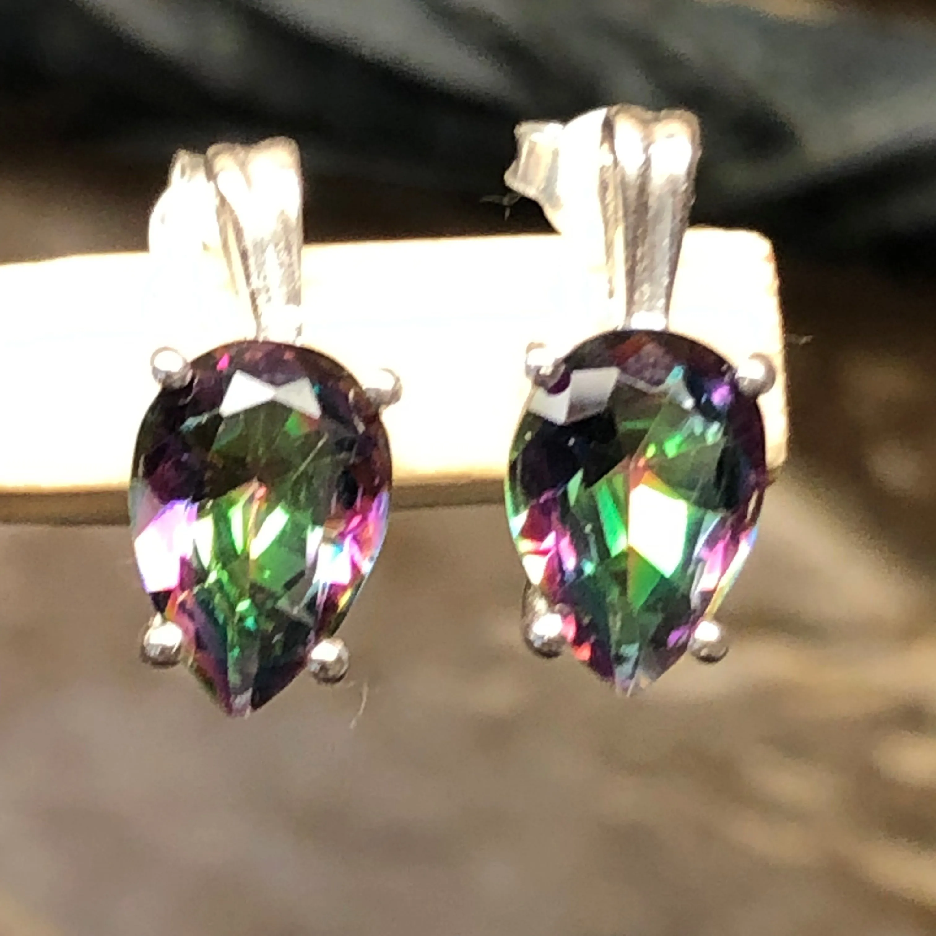 Gorgeous 2ct Mystic Topaz 925 Solid Sterling Silver Earrings 15mm
