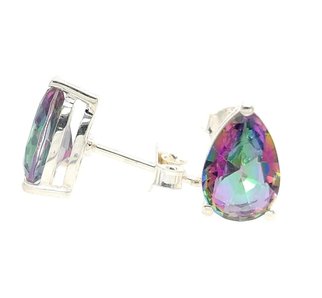 Gorgeous 2ct Mystic Topaz 925 Solid Sterling Silver Earrings 9mm