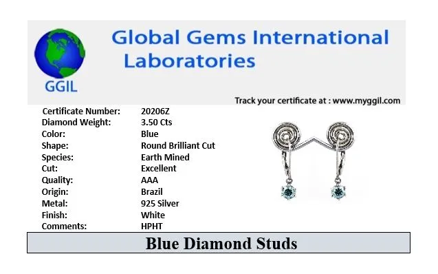 Gorgeous 3.50 Ct AAA Certified Blue Diamond Dangler Earring in Prong Setting ! Lovely Gift for Wife, Girlfriend