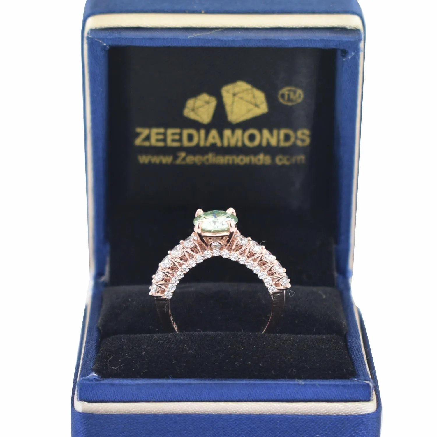 Gorgeous Blue Diamond Women's Ring with Accents in Rose-Gold! Certified 1.70 Ct Ideal For Anniversary Gift, Certified Diamond!