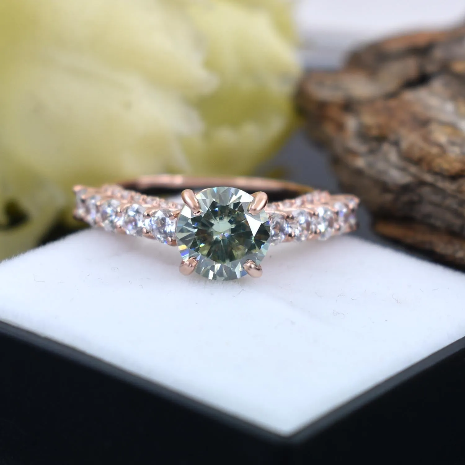 Gorgeous Blue Diamond Women's Ring with Accents in Rose-Gold! Certified 1.70 Ct Ideal For Anniversary Gift, Certified Diamond!