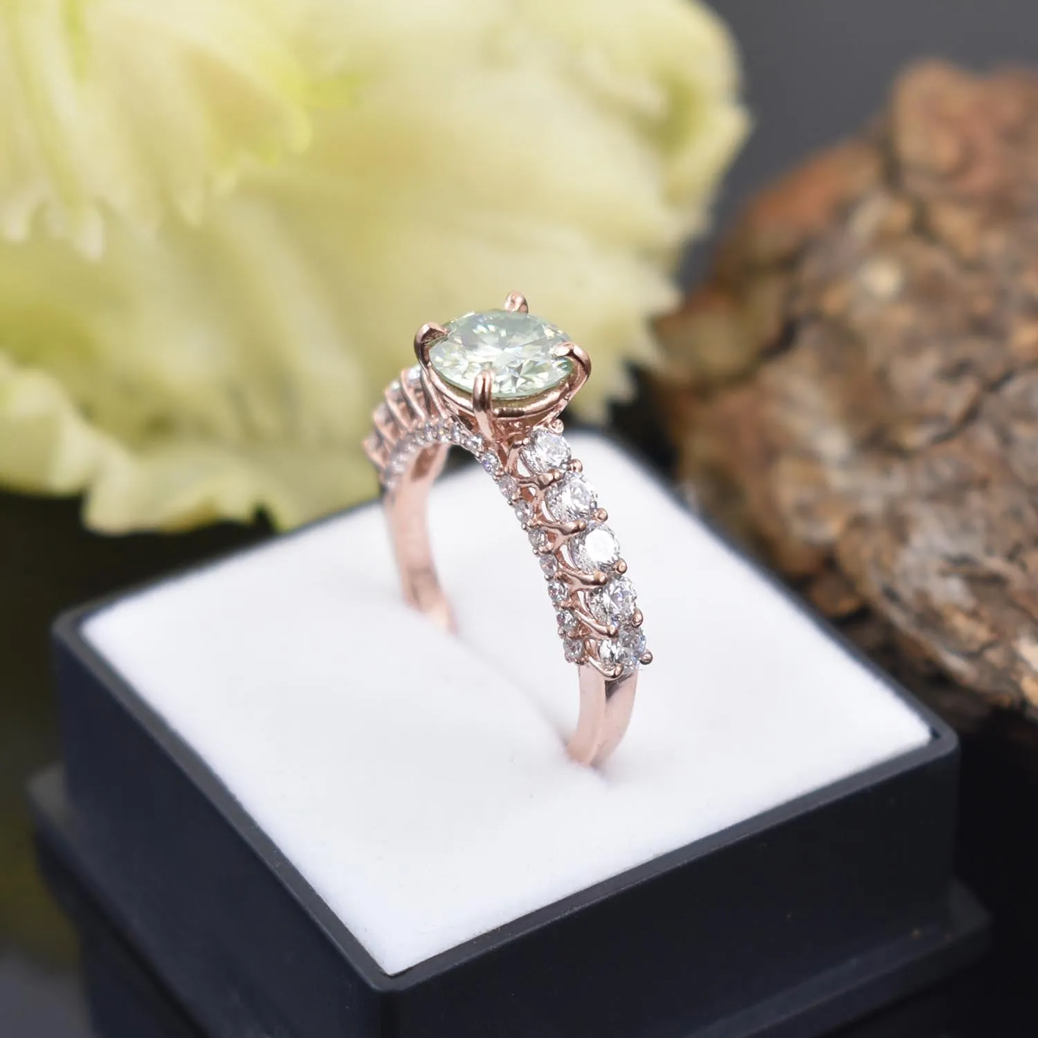 Gorgeous Blue Diamond Women's Ring with Accents in Rose-Gold! Certified 1.70 Ct Ideal For Anniversary Gift, Certified Diamond!