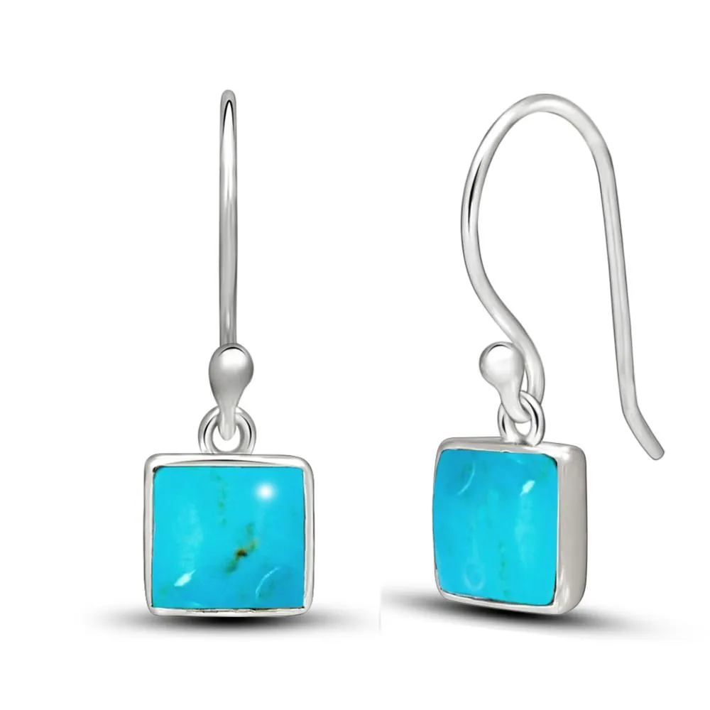 Gorgeous Blue Turquoise 925 Solid Sterling Silver Earrings 22mm
