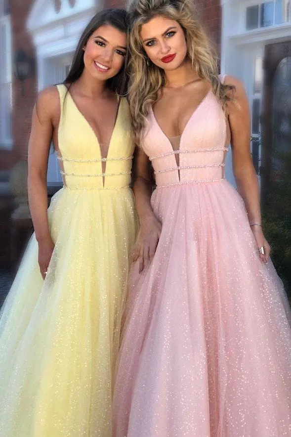 Gorgeous Deep V Neck Prom Dresses Evening Dresses Beading OHC142