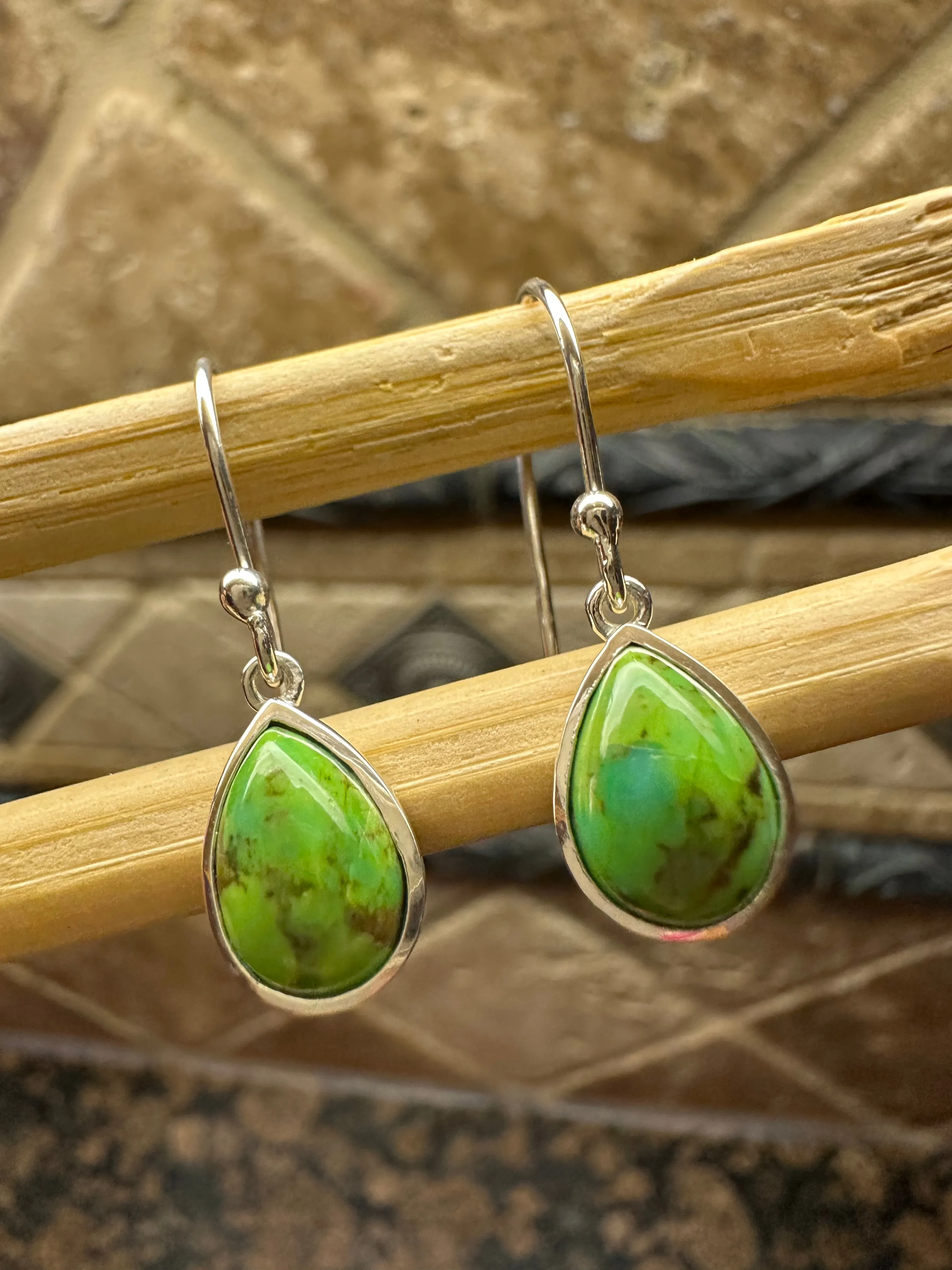 Gorgeous Green Turquoise 925 Solid Sterling Silver Earrings 25mm