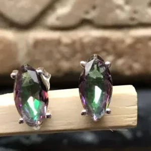 Gorgeous Mystic Topaz 925 Solid Sterling Silver Earrings 9mm