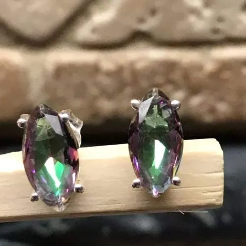 Gorgeous Mystic Topaz 925 Solid Sterling Silver Earrings 9mm