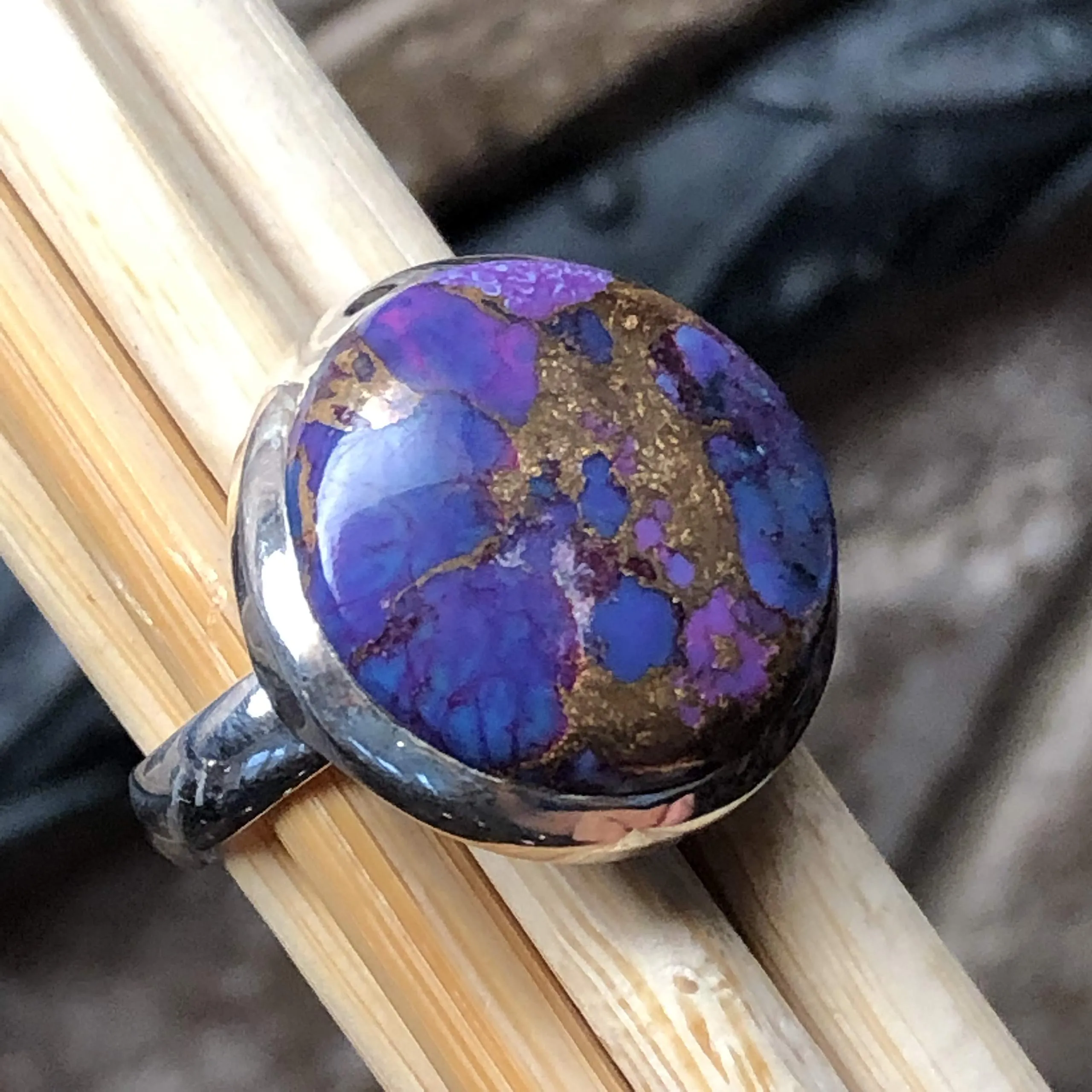 Gorgeous Purple Copper Mohave Turquoise 925 Solid Sterling Silver Ring Size 6.5