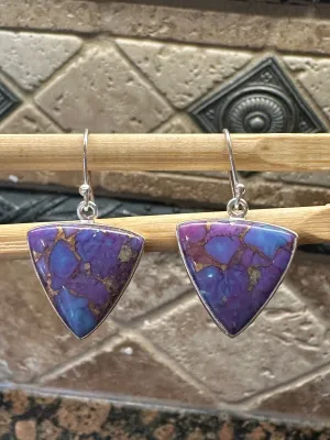 Gorgeous Purple Copper Turquoise 925 Solid Sterling Silver Earrings 25mm