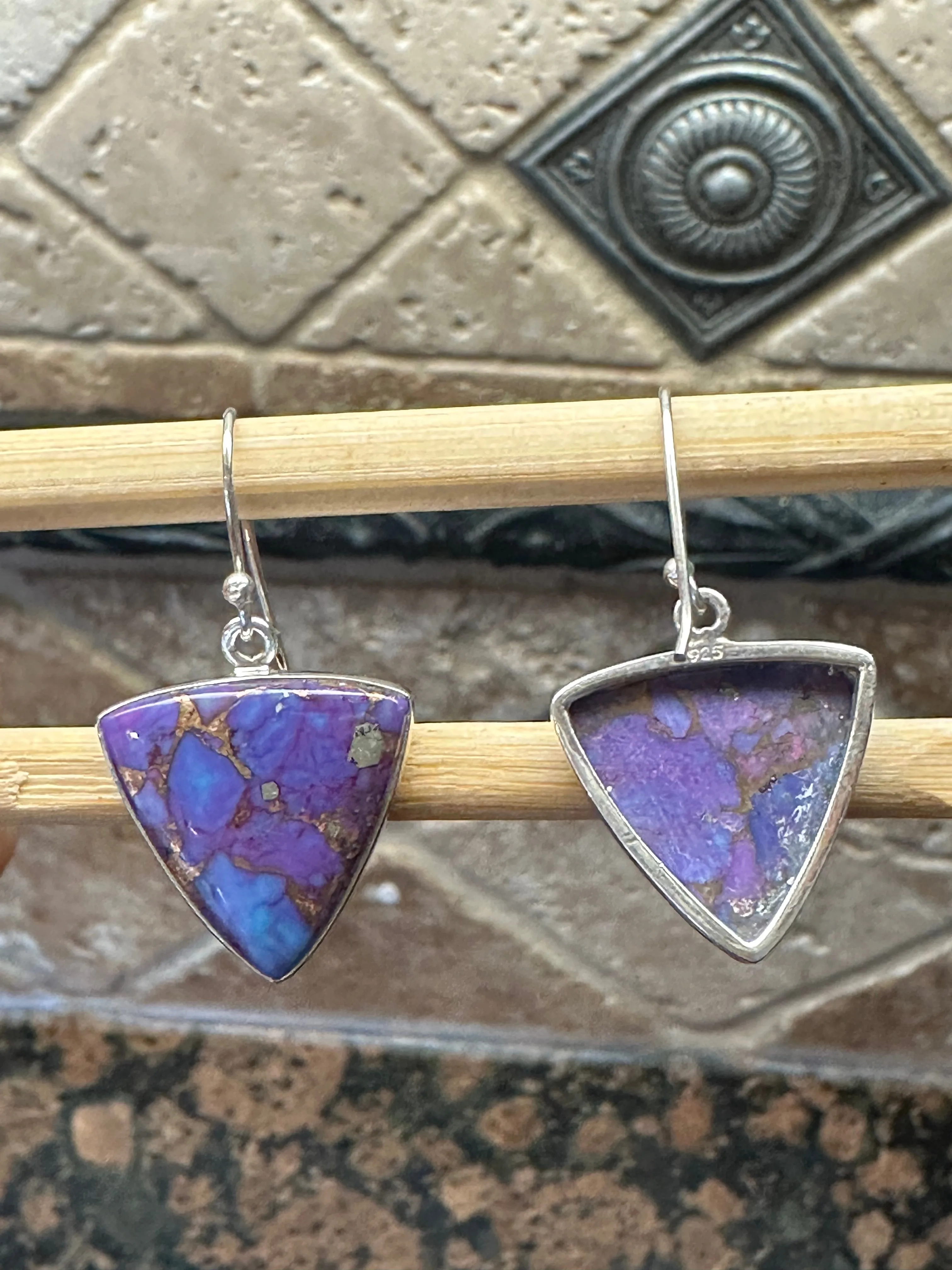 Gorgeous Purple Copper Turquoise 925 Solid Sterling Silver Earrings 25mm