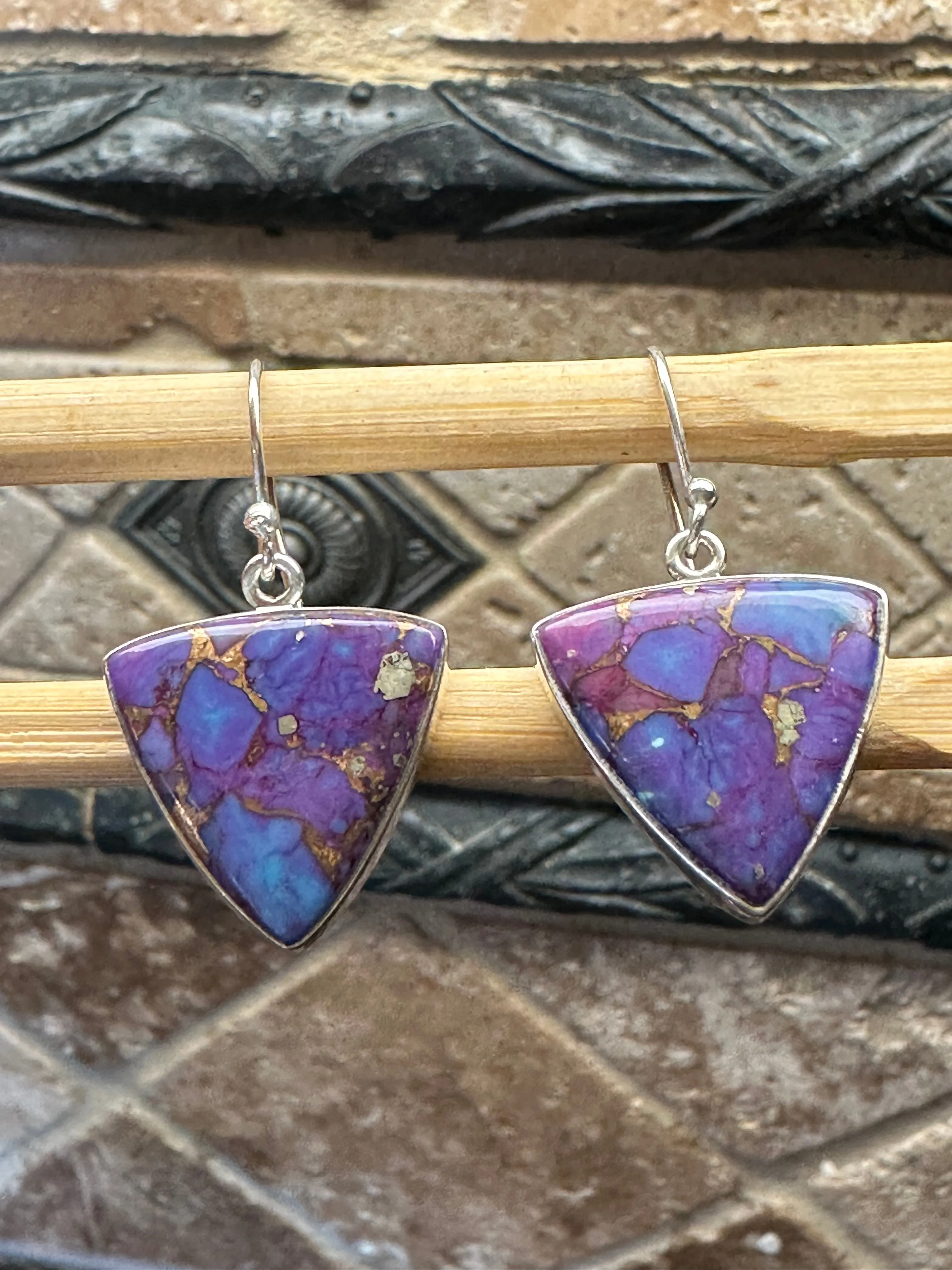 Gorgeous Purple Copper Turquoise 925 Solid Sterling Silver Earrings 25mm