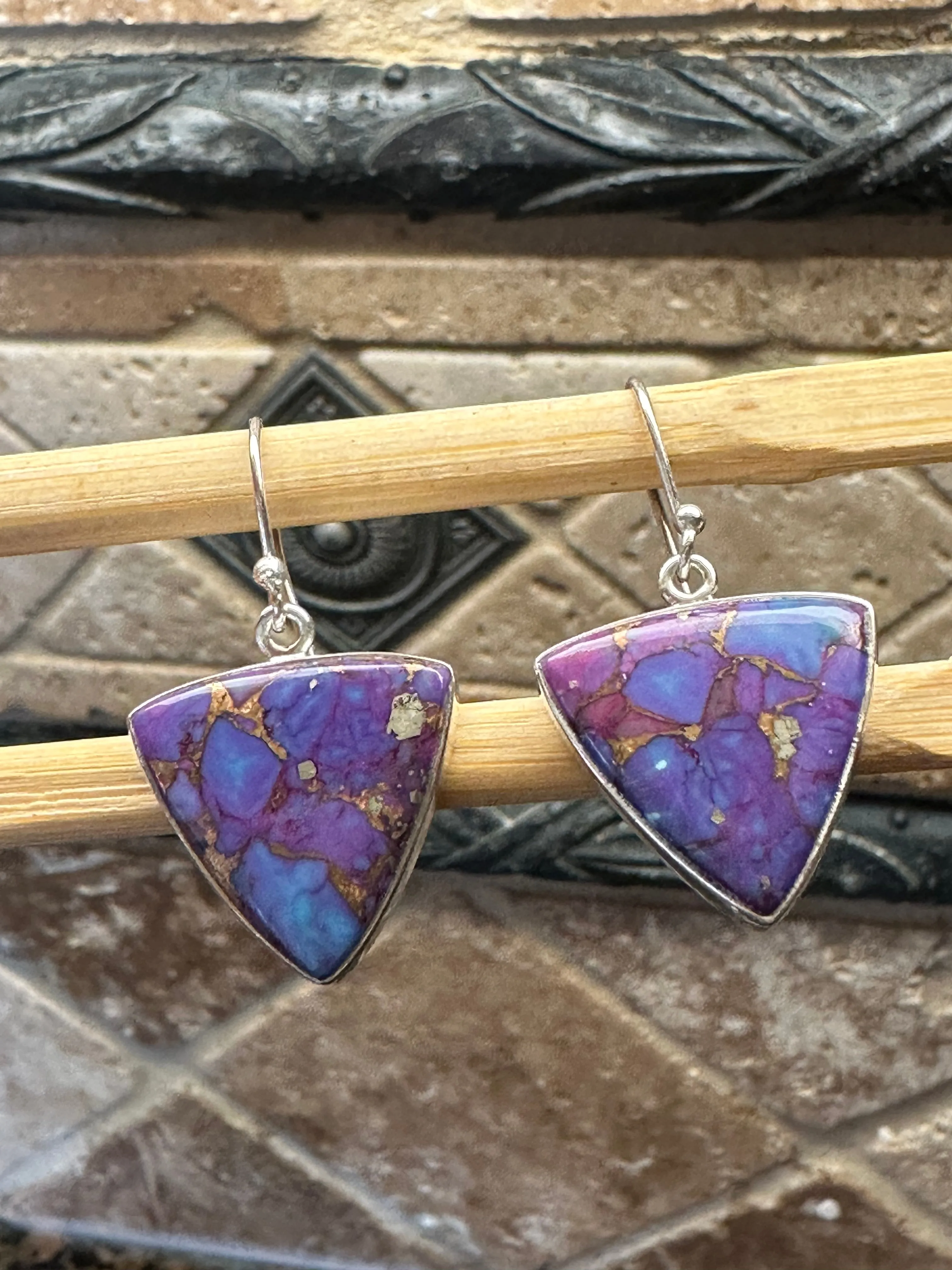 Gorgeous Purple Copper Turquoise 925 Solid Sterling Silver Earrings 25mm
