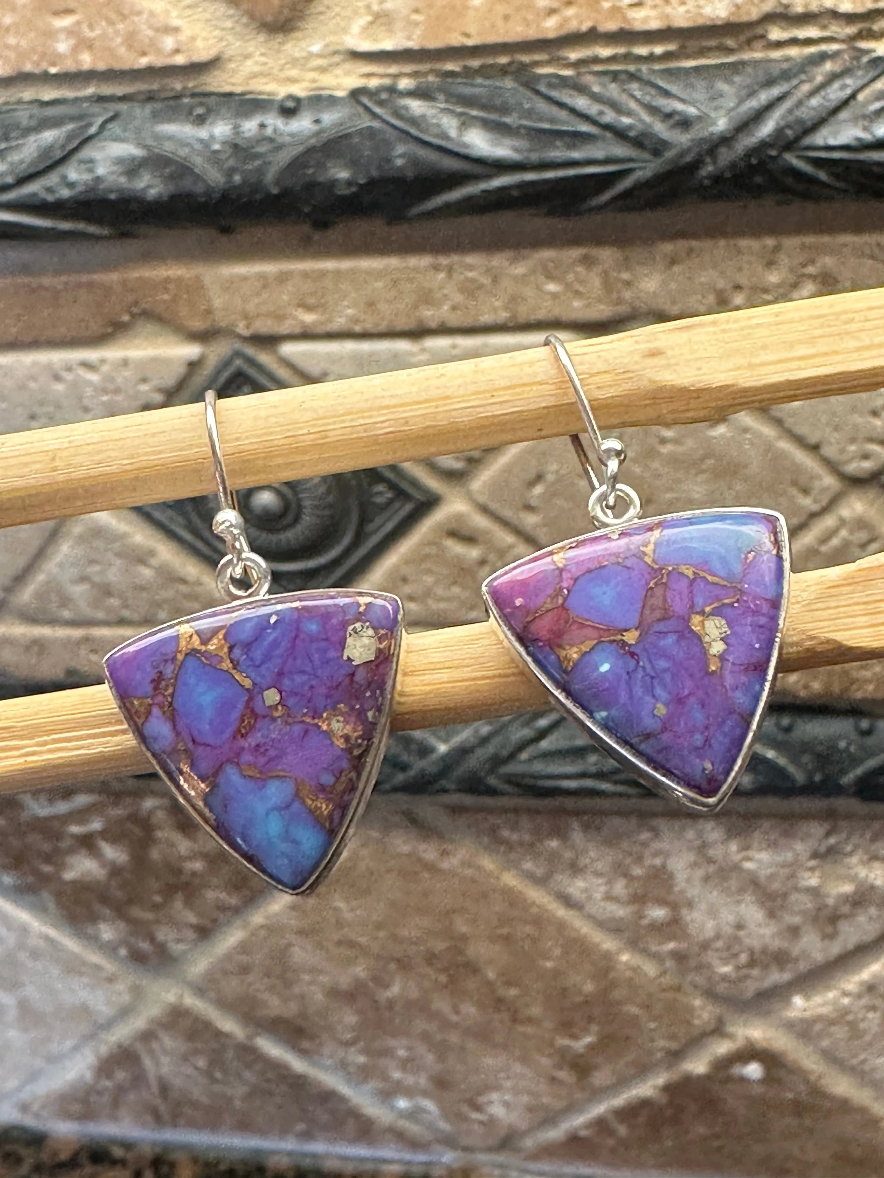 Gorgeous Purple Copper Turquoise 925 Solid Sterling Silver Earrings 25mm