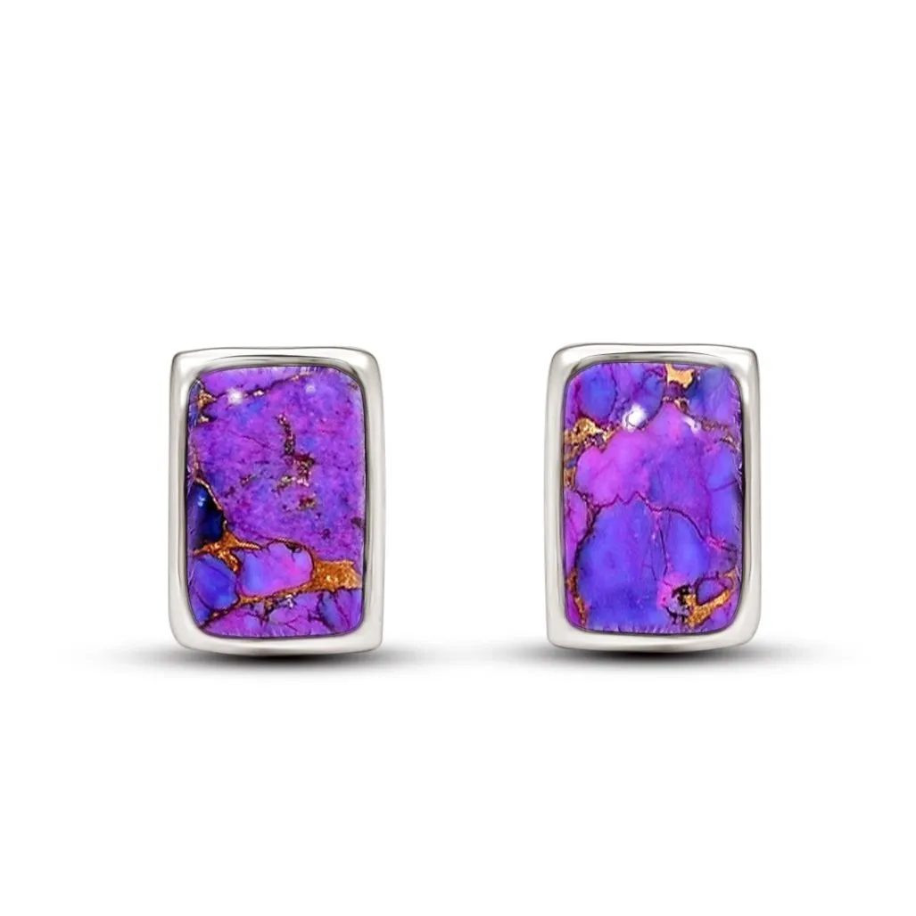 Gorgeous Purple Mohave Turquoise 925 Solid Sterling Silver Earrings 7mm