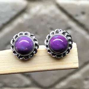 Gorgeous Purple Mohave Turquoise 925 Solid Sterling Silver Earrings 7mm
