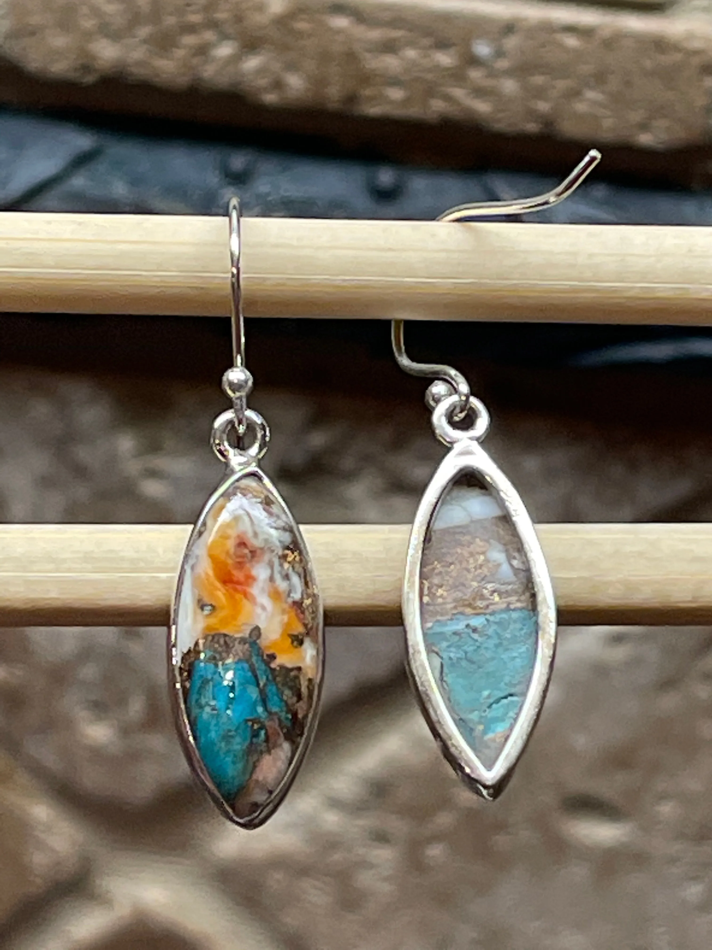Gorgeous Spiny Oyster Arizona Turquoise 925 Solid Sterling Silver Earrings 35mm