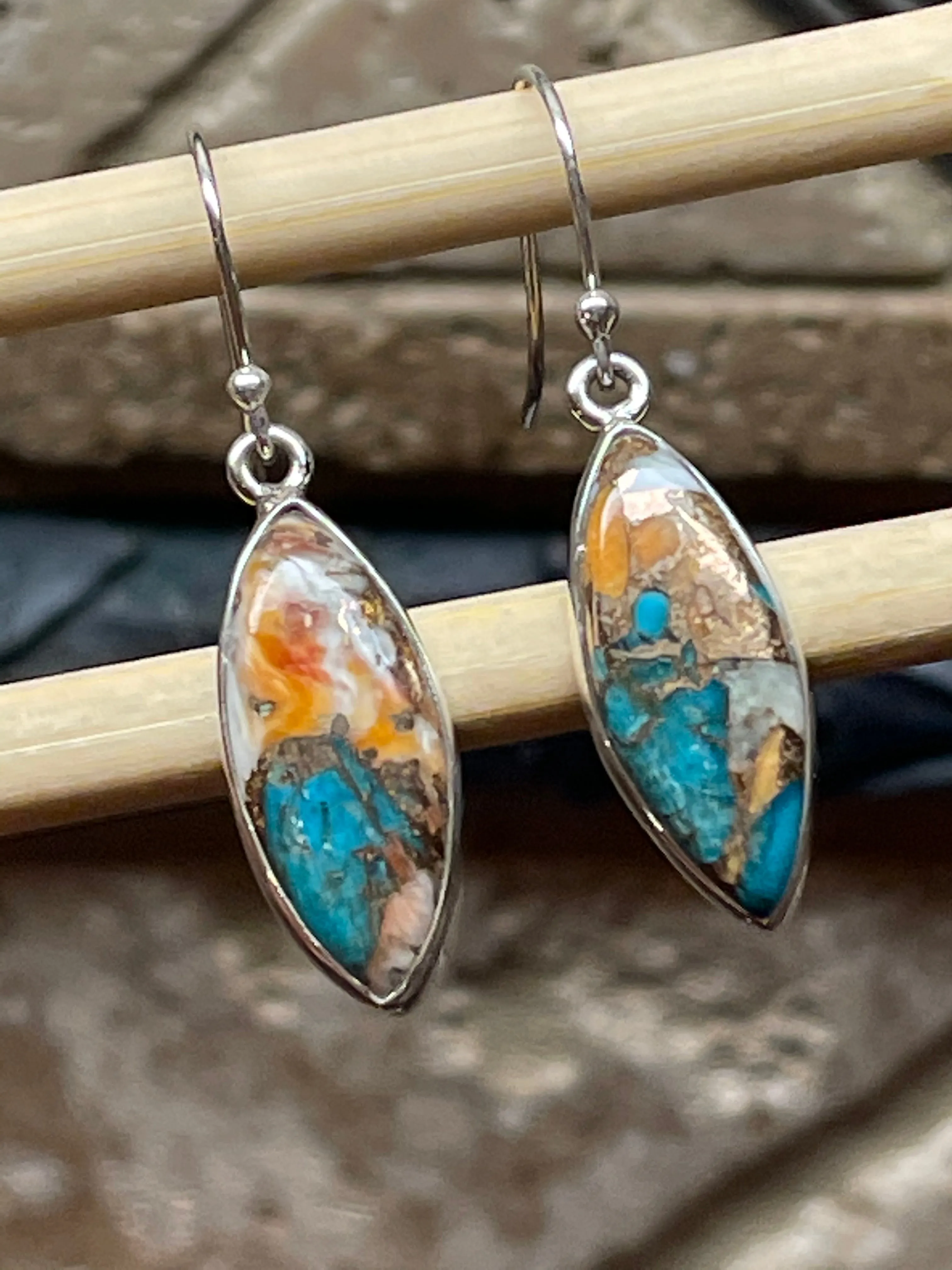 Gorgeous Spiny Oyster Arizona Turquoise 925 Solid Sterling Silver Earrings 35mm