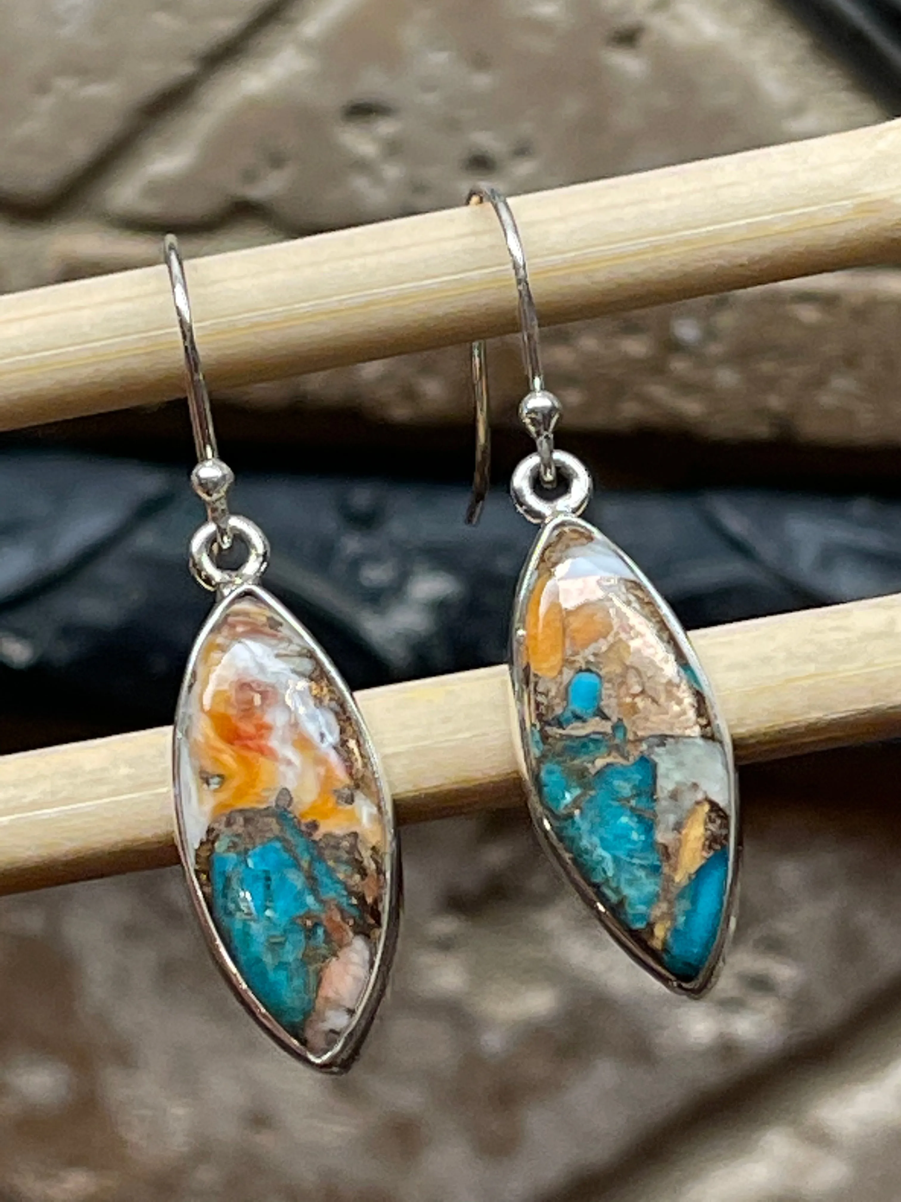 Gorgeous Spiny Oyster Arizona Turquoise 925 Solid Sterling Silver Earrings 35mm
