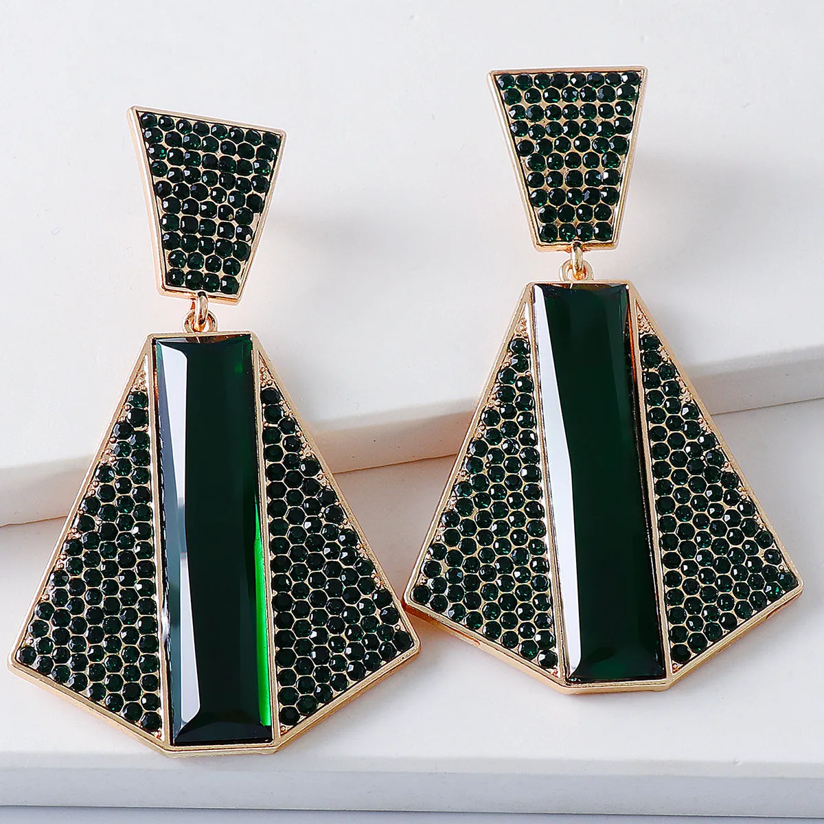 Green Crystal & Cubic Zirconia 18K Gold-Plated Abstract Drop Earrings