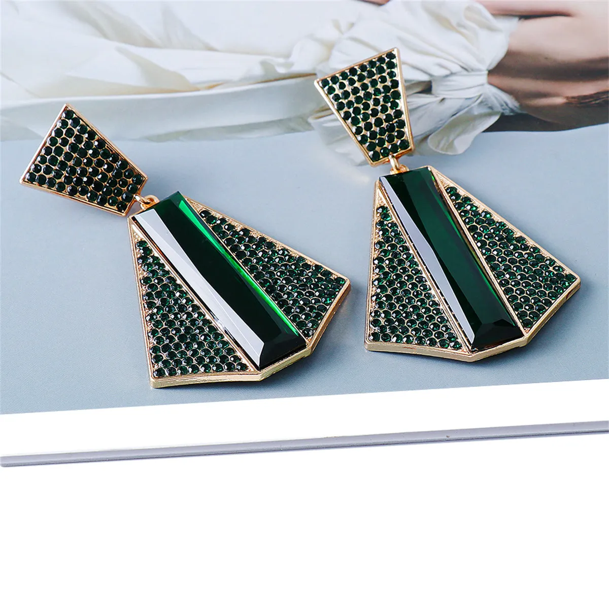 Green Crystal & Cubic Zirconia 18K Gold-Plated Abstract Drop Earrings