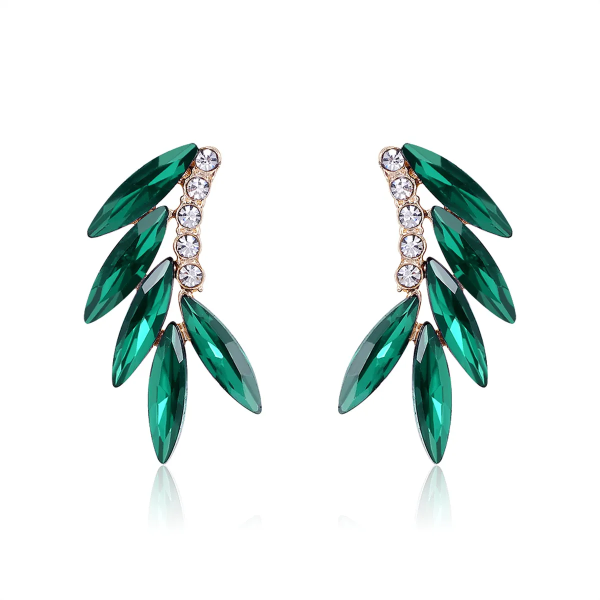 Green Crystal & Cubic Zirconia 18K Gold-Plated Leaf Ear Climbers