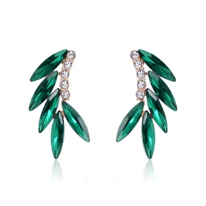 Green Crystal & Cubic Zirconia 18K Gold-Plated Leaf Ear Climbers