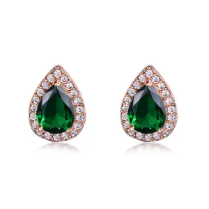 Green Crystal & Cubic Zirconia 18K Rose Gold-Plated Halo Teardrop Stud Earrings