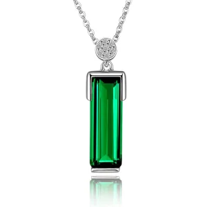 Green Crystal & Cubic Zirconia Rectangle Pendant Necklace