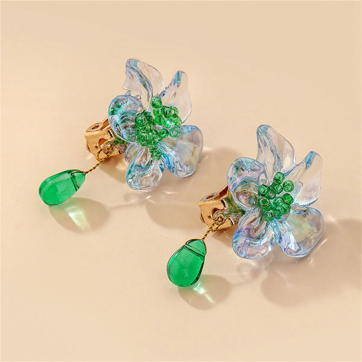 Green Crystal & Resin 18K Gold-Plated Flower Drop Earrings