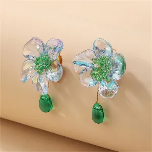 Green Crystal & Resin 18K Gold-Plated Flower Drop Earrings