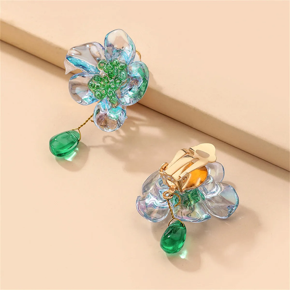 Green Crystal & Resin 18K Gold-Plated Flower Drop Earrings