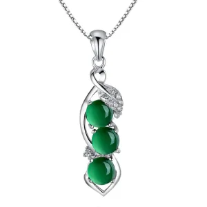 Green Jade & Cubic Zirconia Bean Pendant Necklace