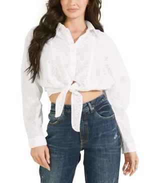 Guess Women's Tina Cotton Eyelet Tie-Hem Shirt W2GH53WEJU0