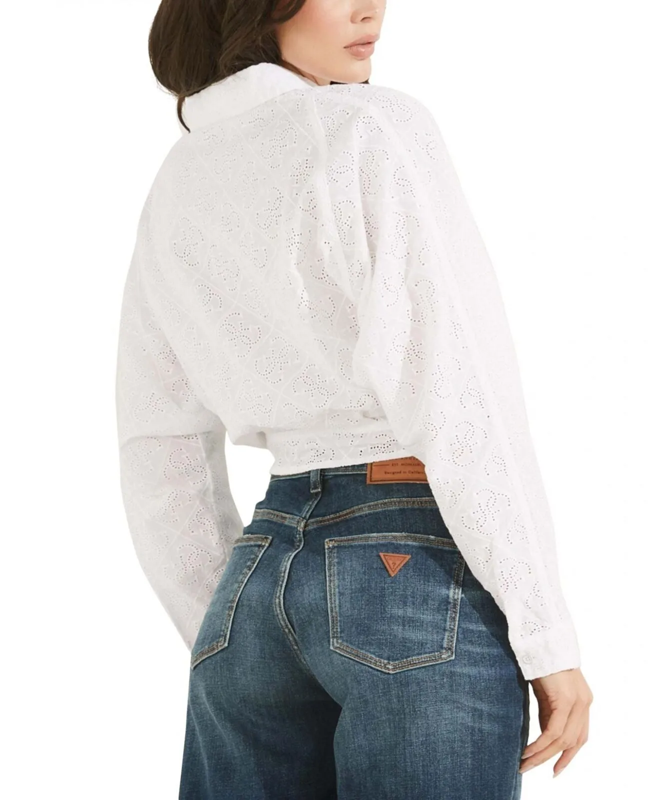 Guess Women's Tina Cotton Eyelet Tie-Hem Shirt W2GH53WEJU0