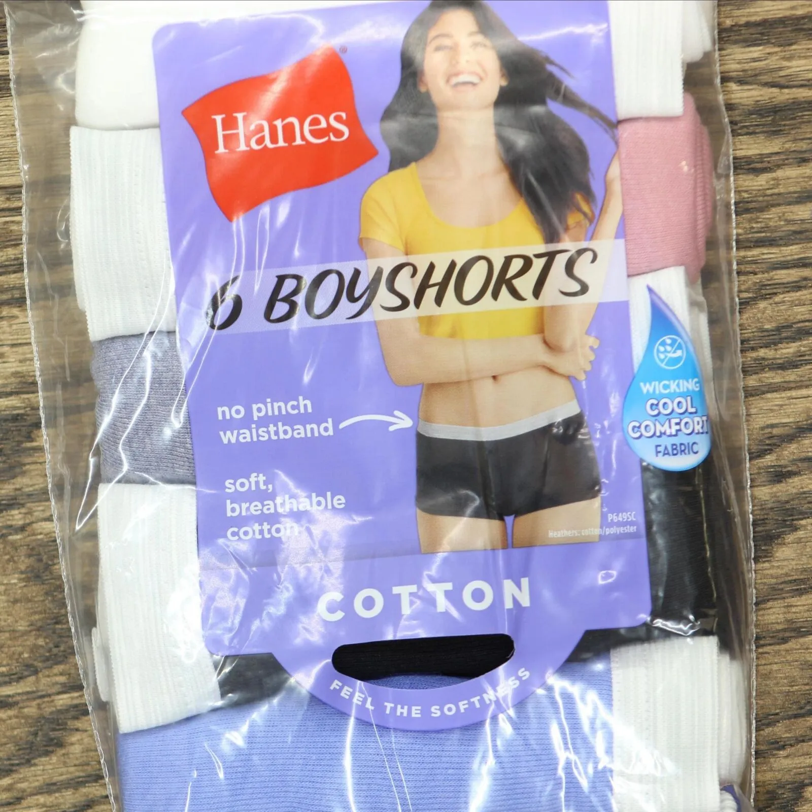 Hanes Women's Cotton Sporty 6pk Boy Shorts P649SC