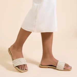 Helmi Gold Flat Sandals For Women