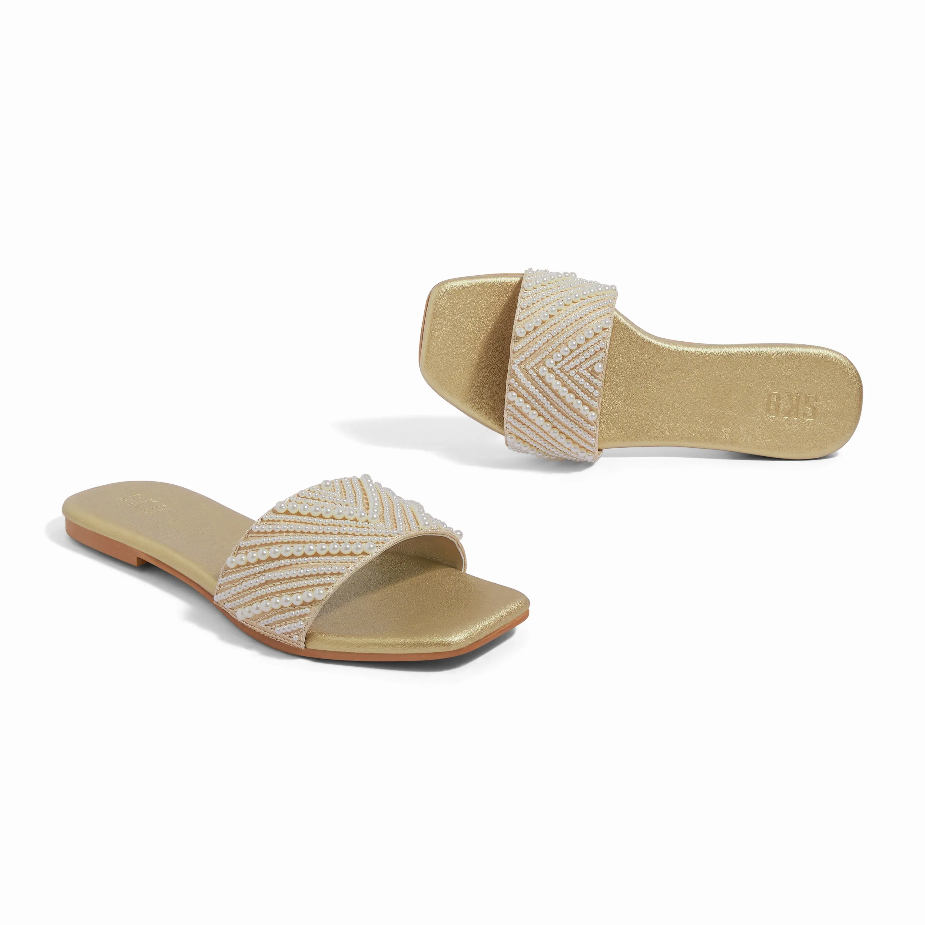 Helmi Gold Flat Sandals For Women