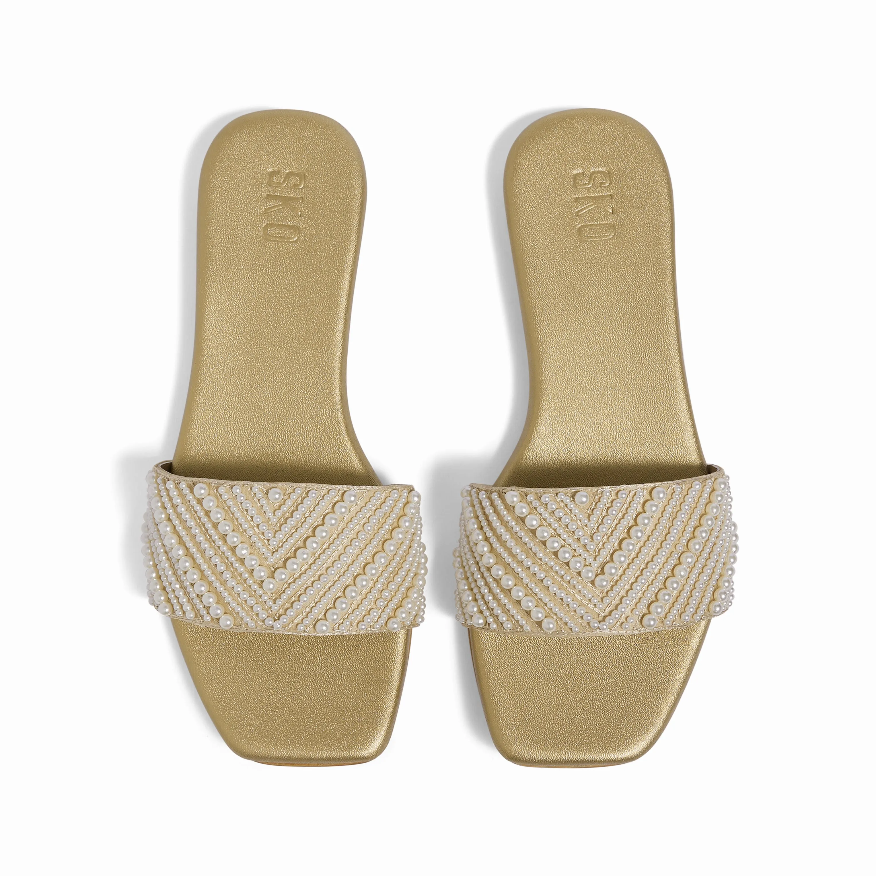 Helmi Gold Flat Sandals For Women