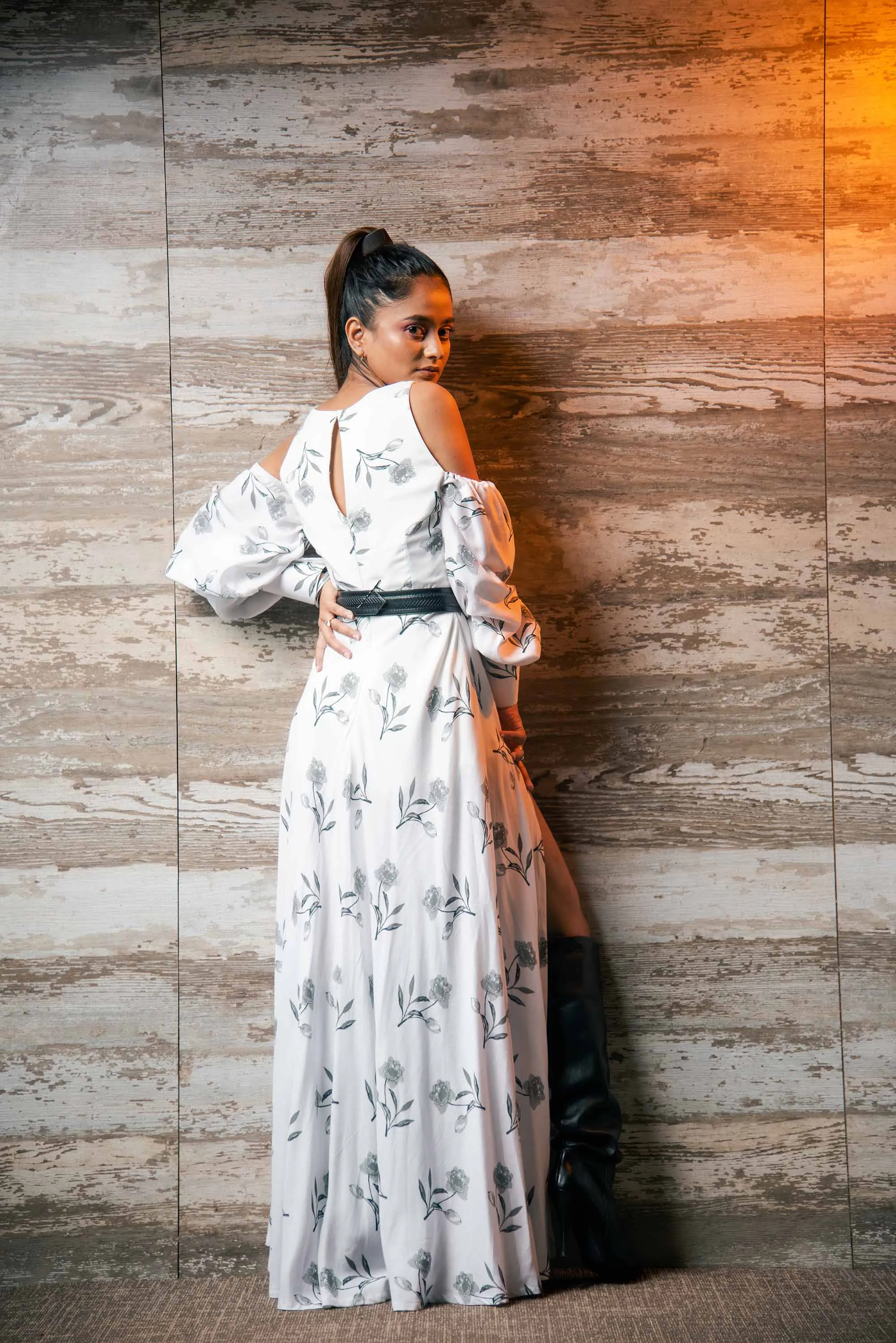 HERCULEAN'S  "THE SUBTLE SWAN" FLORAL PRINTED GOWN