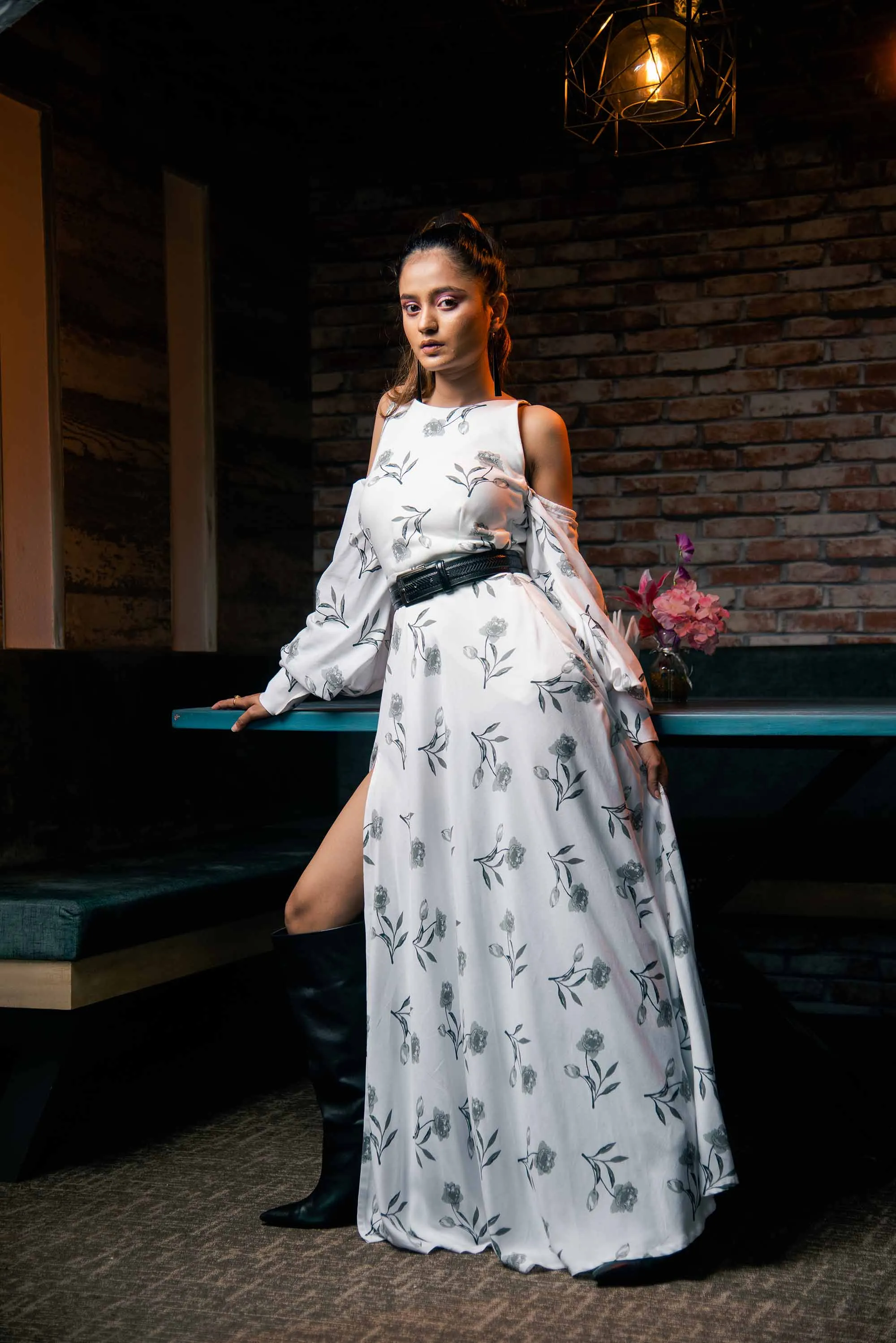 HERCULEAN'S  "THE SUBTLE SWAN" FLORAL PRINTED GOWN