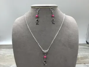 Hope Necklace/Earrings/Bracelet Set (Breast Cancer Awareness)