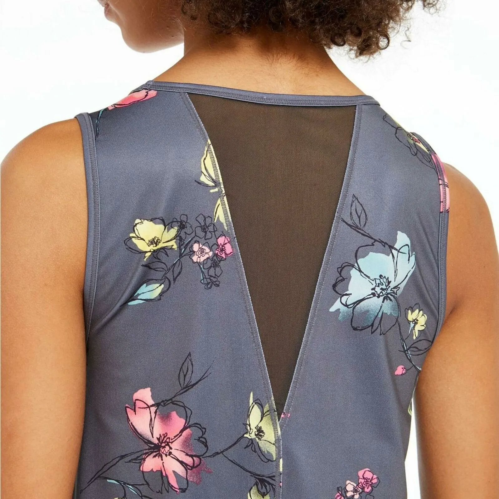 Ideology Women's Floral Print Mesh Back Tank Top