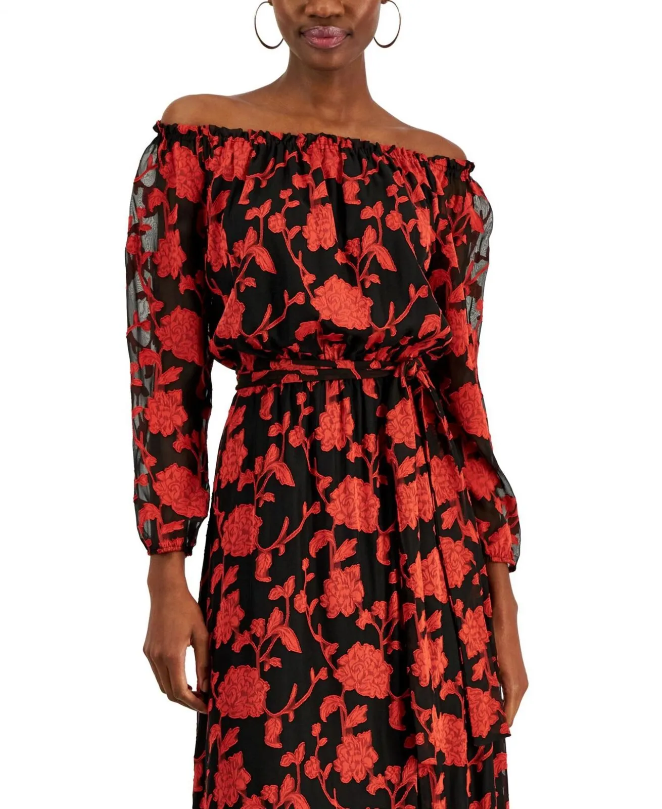 Inc International Concepts Women's Floral-Print Off-The-Shoulder Maxi Dress