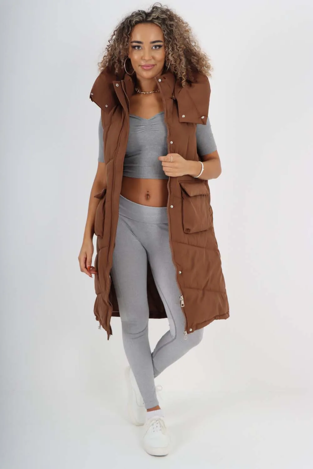 Italian Padded Pockets Hooded Long Gilet