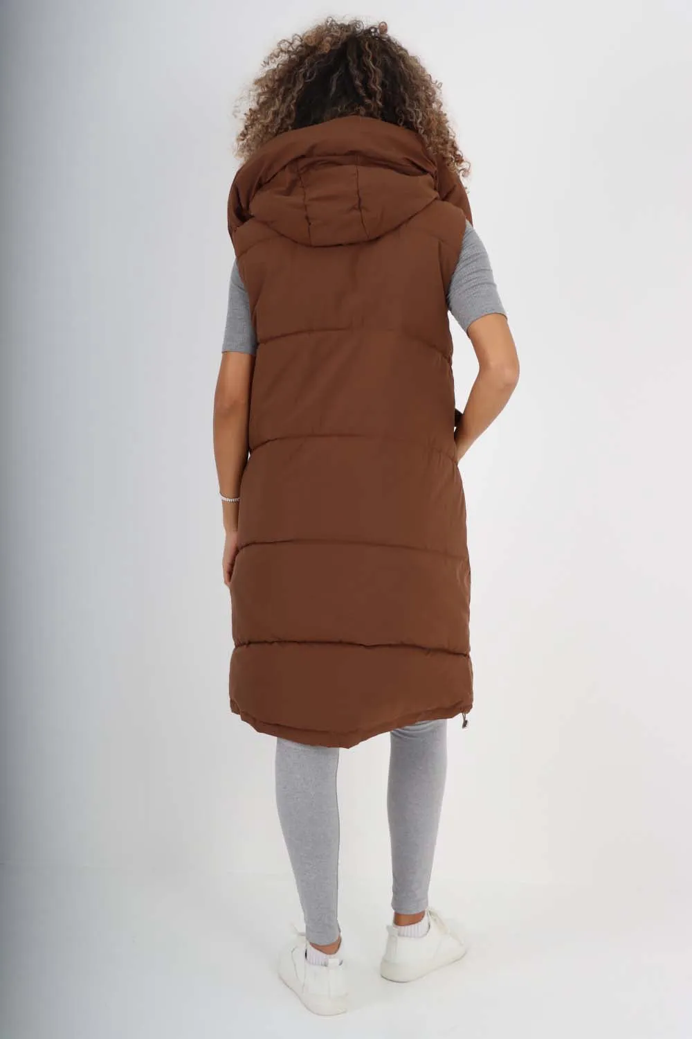 Italian Padded Pockets Hooded Long Gilet